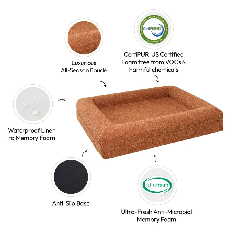 Memory Foam Dog Bed - Boucle Terracotta Bouclé