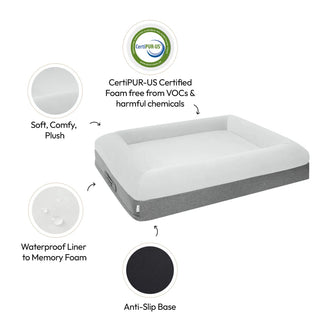 Memory Foam Dog Bed Plush Grey Plush