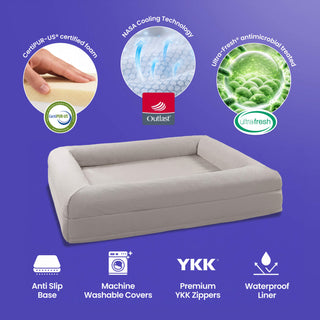 Cooling Dog Bed - Stone Grey Memory Foam