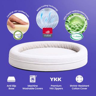 Cooling Round Dog Bed - Stone Grey
