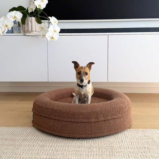 Round Memory Foam Dog Bed - Bouclé Cocoa