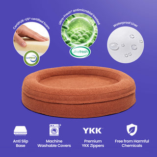 Round Memory Foam Dog Bed - Bouclé Terracotta