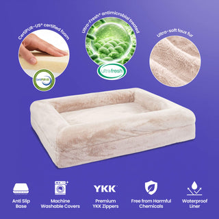Memory Foam Dog Bed - Faux Fur Pearl
