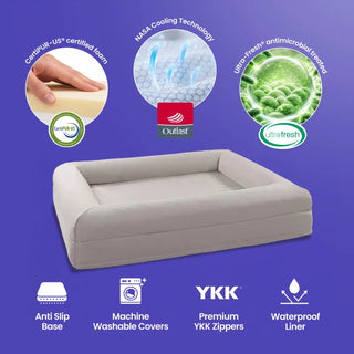 Cooling Dog Bed - Stone Grey Memory Foam - Cooling