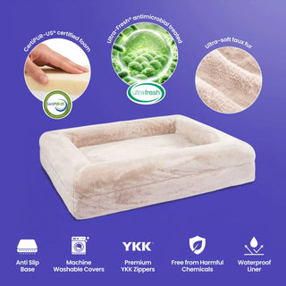 Memory Foam Dog Bed - Faux Fur Pearl - Faux Fur