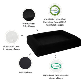 Memory Foam Dog Bed - Polar Fleece Black Polar Fleece
