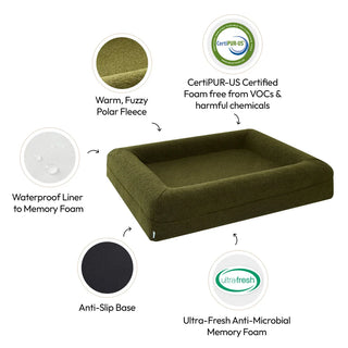 Memory Foam Dog Bed - Polar Fleece Olive Polar Fleece