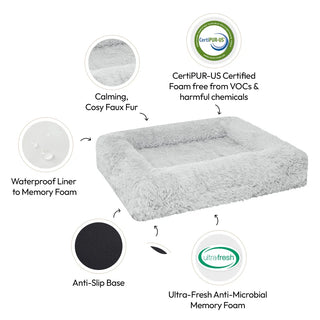 Memory Foam Dog Bed Shag Grey Shag
