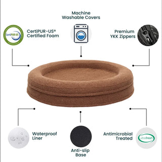 Round Memory Foam Dog Bed - Bouclé Cocoa Bouclé