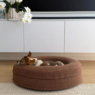 Round Memory Foam Dog Bed - Bouclé Cocoa Bouclé