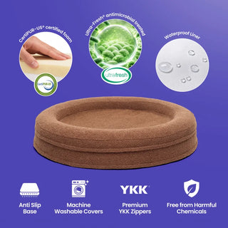 Round Memory Foam Dog Bed - Bouclé Cocoa - Bouclé