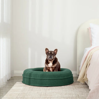 Round Memory Foam Dog Bed - Bouclé Forest Green Bouclé