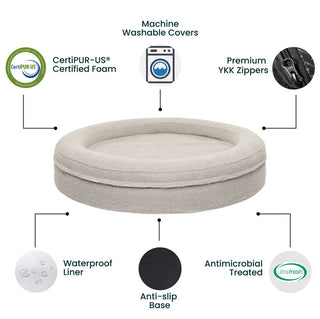 Round Memory Foam Dog Bed - Bouclé Pebble Bouclé