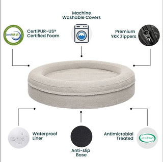 Round Memory Foam Dog Bed - Bouclé Pebble Bouclé