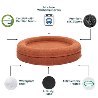 Round Memory Foam Dog Bed - Bouclé Terracotta Bouclé