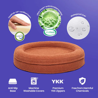 Round Memory Foam Dog Bed - Bouclé Terracotta - Bouclé