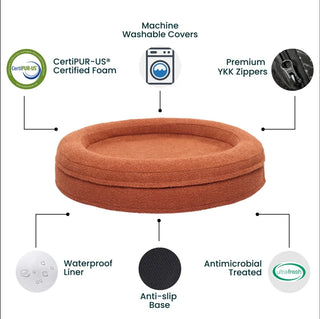 Round Memory Foam Dog Bed - Bouclé Terracotta Bouclé